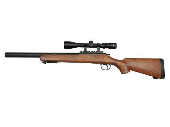 MB02H bolt-action sniper rifle with scope, wood imitation