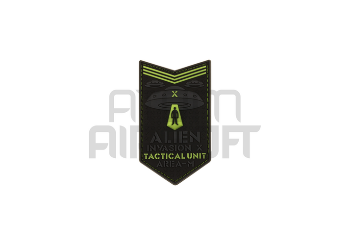 "Alien Invasion Tactical Unit" PVC velcro badge - glow in the dark