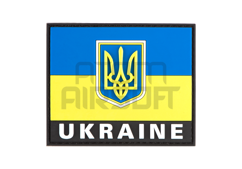 Ukrainian flag with "Ukraine" text