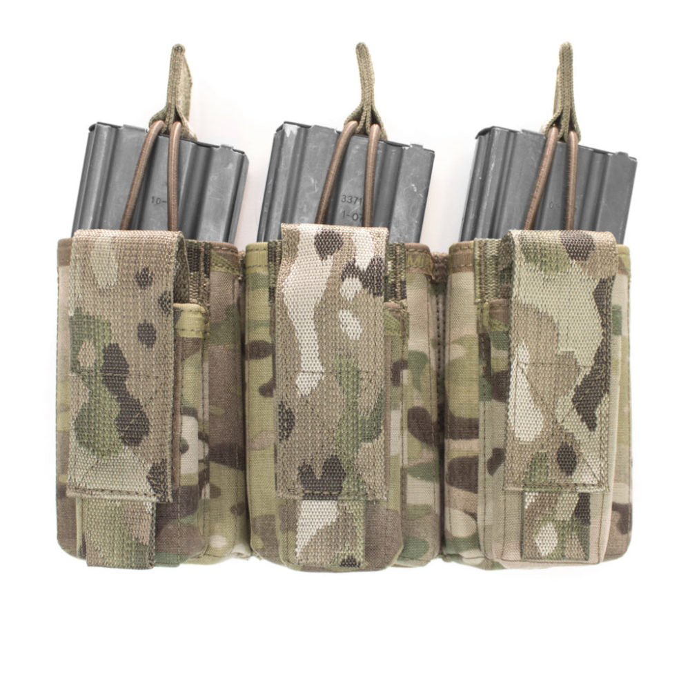 Open 5.56mm Triple Magazine Pouch with Pistol Magazine Pockets - MultiCam
