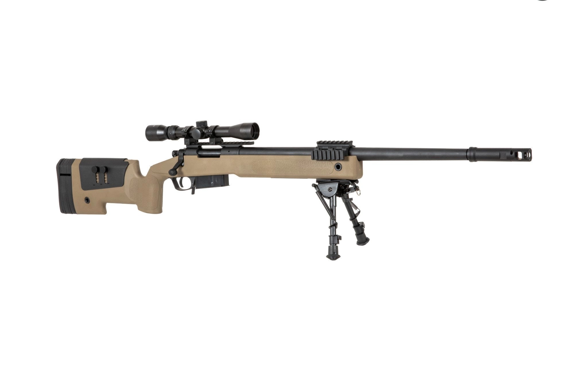 Specna Arms SA-S03 CORE™ High Velocity tarkkuuskivääri kiikarilla ja etujaloilla - tan
