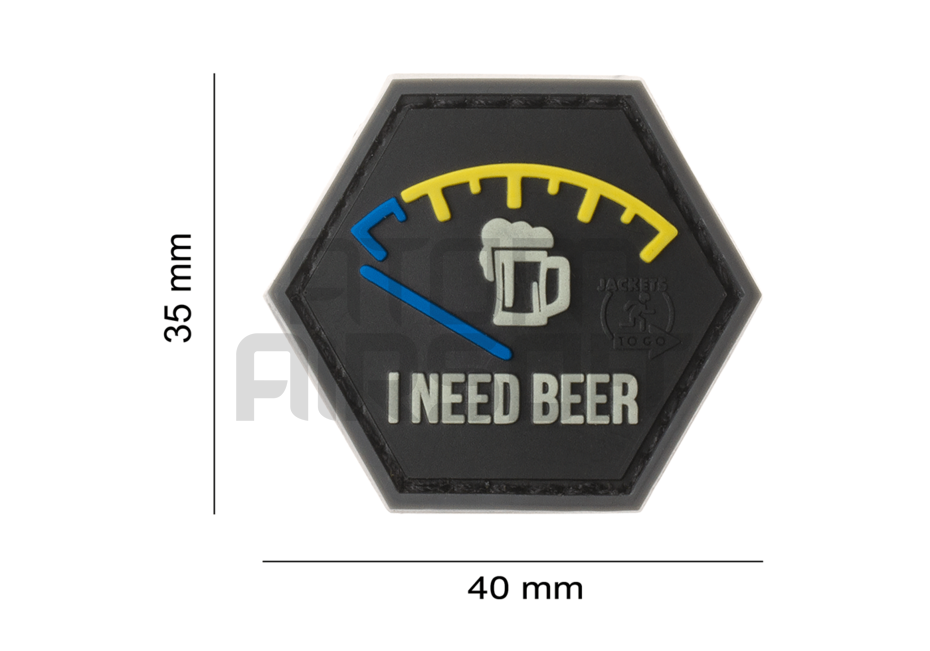 "I need beer" PVC velcromerkki