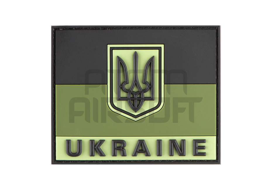 Ukrainian flag with "Ukraine" text - forest