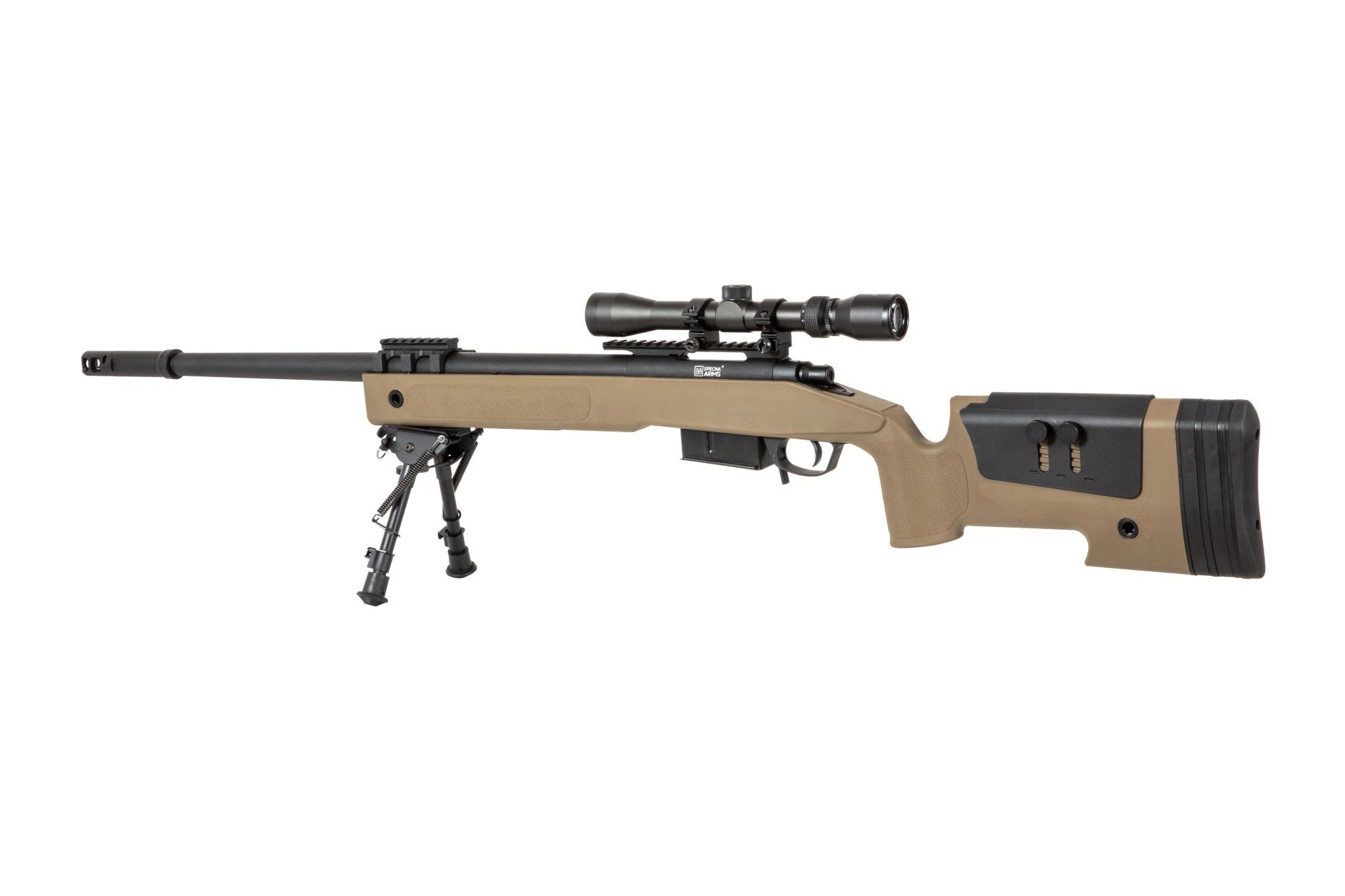Specna Arms SA-S03 CORE™ High Velocity tarkkuuskivääri kiikarilla ja etujaloilla - tan