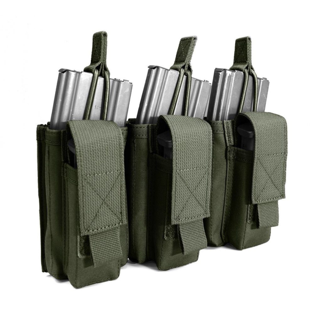 Open 5.56mm Triple Magazine Pouch with Pistol Magazine Pockets - OD
