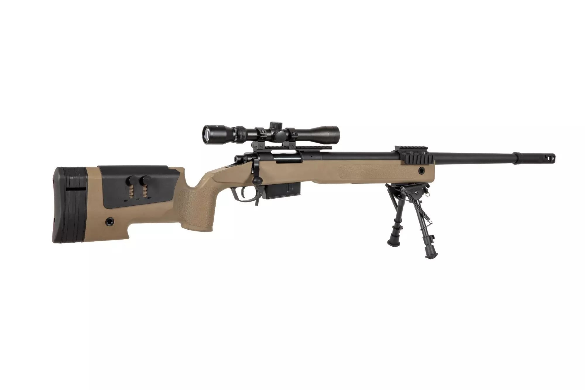 Specna Arms SA-S03 CORE™ High Velocity tarkkuuskivääri kiikarilla ja etujaloilla - tan