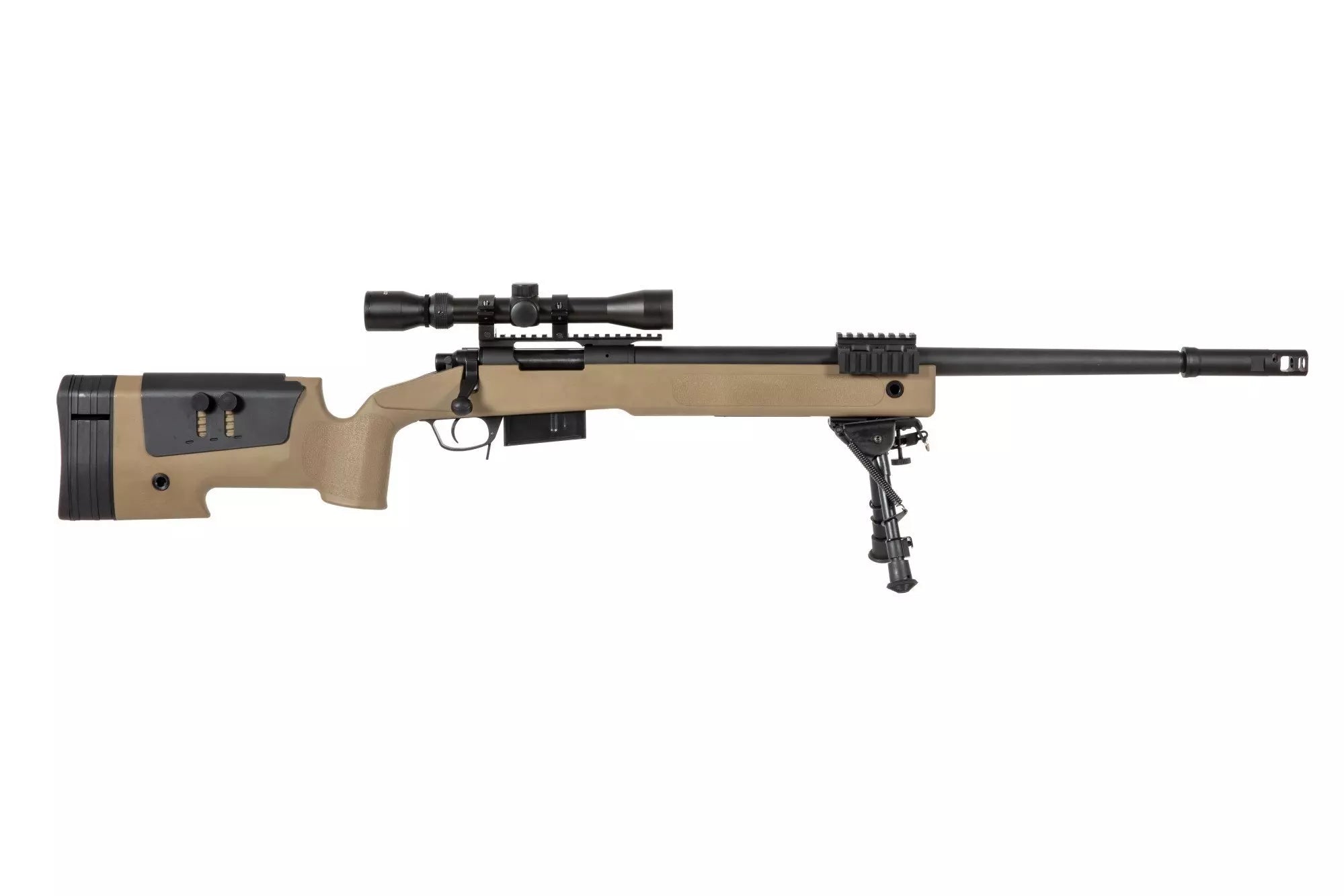 Specna Arms SA-S03 CORE™ High Velocity tarkkuuskivääri kiikarilla ja etujaloilla - tan